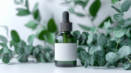 Luxury serum bottle in greenery setting