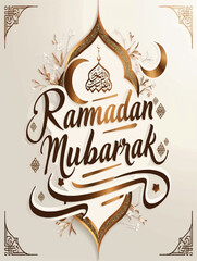 A brown background with a design that says RAMADAN MUBARAK.