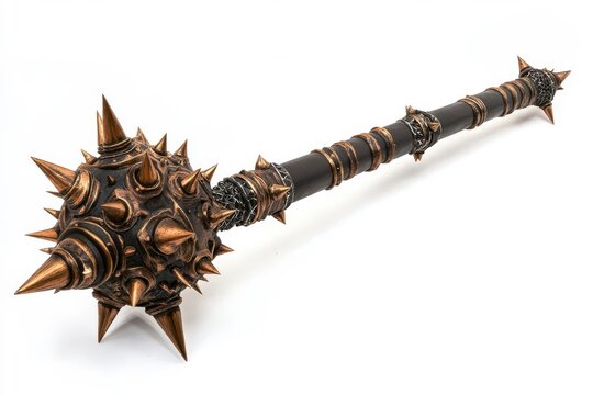 Vintage spiked mace weapon with intricate details for fantasy and historical imagery enthusiasts