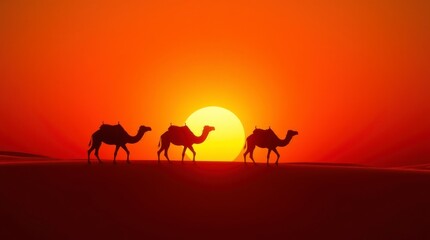 Camel Silhouette Sunset Desert Landscape Photography