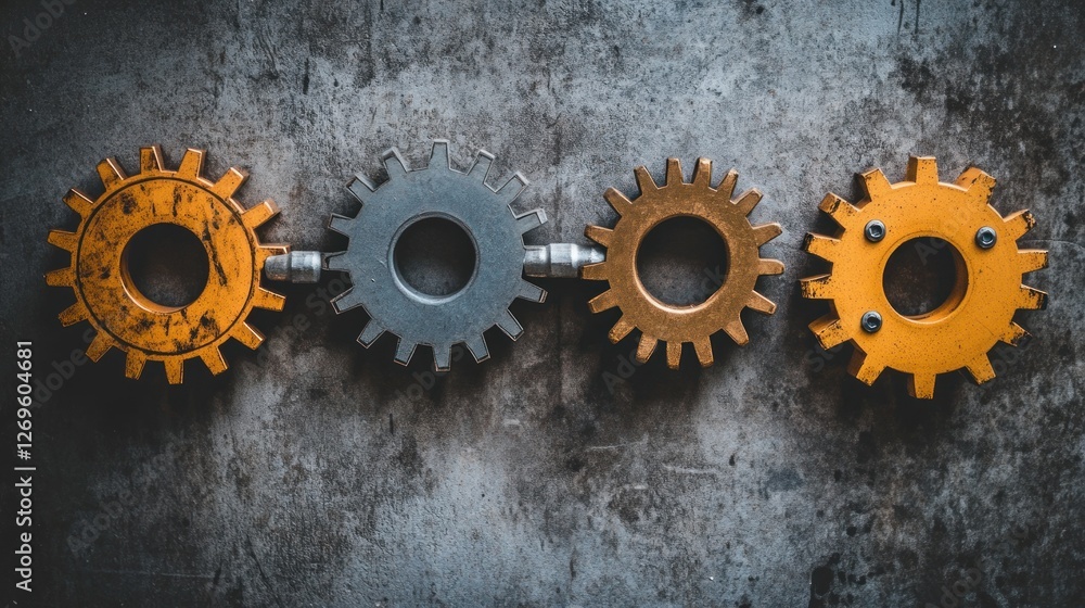 Poster interconnected gears demonstrate teamwork and collaboration