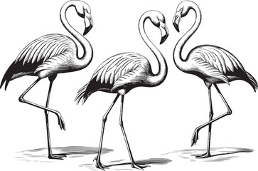 Vintage engrave flamingo art set illustration. Engraving flamingo bird vector illustration.