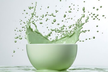 Milk splash with fruits and berries on a white background. Close-up.