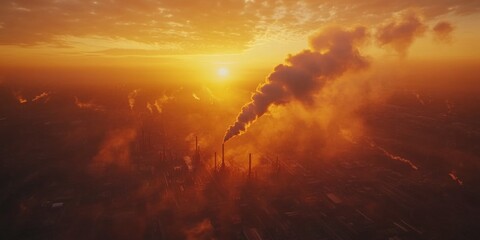 Obraz premium Industrial factory with smoke stacks