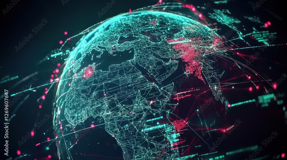 Poster Global digital network connections are visualized with digital information