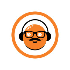 Orange Head Man Mascot Logo with Headphones and Sunglasses