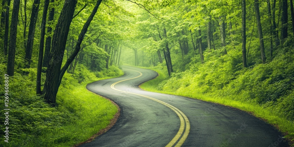 Canvas Prints Winding Road in Lush Green Forest