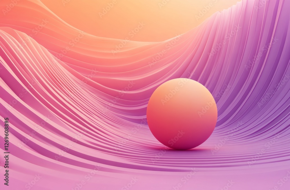 Poster abstract sphere on a wavy, pastel surface. sunrise background. 3d rendering. possible use website ba