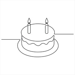 Single continuous line drawing of birthday cake with candles party anniversary and celebration concept outline design illustration