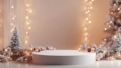Festive White Display Podium with Christmas Decor