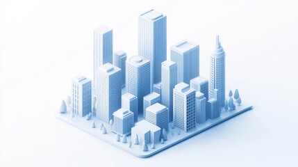 Obraz premium Isometric city model, urban planning, white background, architecture design, real estate
