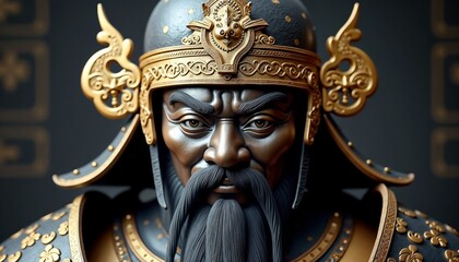 Intricate Xiongnu warrior helmet background with battle-worn and regal design