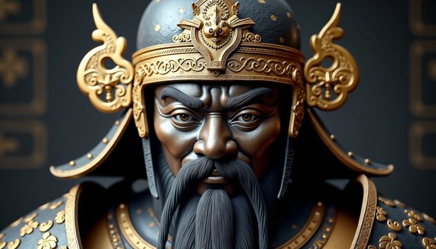 Intricate Xiongnu warrior helmet background with battle-worn and regal design