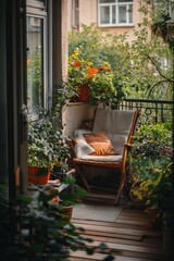 Fototapeta premium Cat on balcony chair