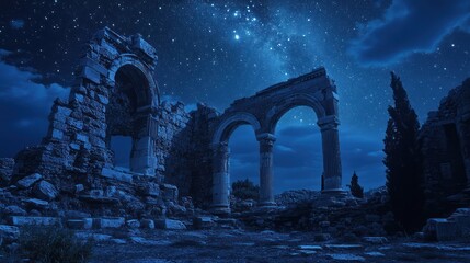 Ancient ruins under starry night sky (1)