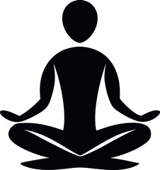 Minimalistic Black Silhouette Vector Illustration of a Meditation Pose, Calm and Peaceful Spiritual Practice, Abstract Yoga Design for Mindfulness, Relaxation, and Wellness Enthusiasts.