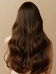 Naklejka premium A stunning back view of long, slightly wavy hair cascading down a woman's back