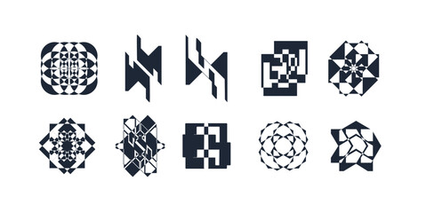 Abstract geometric graphic elements . set of Y2K retro elements and abstract brutalism shapes, trendy retro design symbols in Y2K aesthetics, vintage stickers