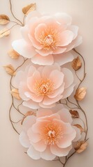 Pink peonies petal peaceful femininity gardening petal. Two delicate pink peonies with lush green leaves.