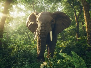 Fototapeta premium Elephant in Lush Green Forest