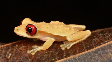 Obraz premium Tiny Tree Frog with Striking Red Eyes Clinging to a Leaf