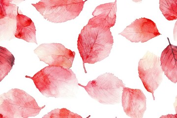 Autumn leaves painted with watercolors isolated on white background seamless texture map pattern