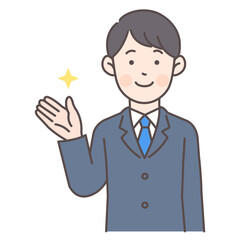 人物_線画03_案内する会社員男性_ol