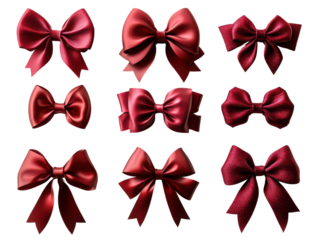 Red satin bows in various styles and sizes, perfect for gifts and decorations