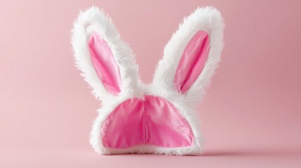 Delightfully soft white rabbit ears adorned with pink lining, ideal for Easter festivities, costume parties, or playful springtime moments, adding charm to any celebration