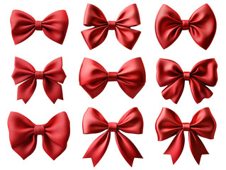 Red satin bows in various styles and sizes, perfect for decorations and gifts
