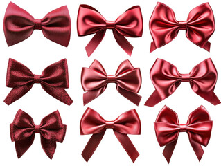 Red satin and glitter bows arranged in grid, perfect for decoration