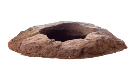 hole in stone ground on isolated background for excavation, construction, geological study, erosion, and landscape elements
