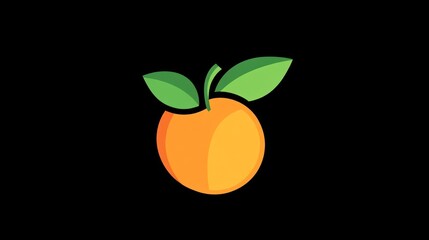 Orange fruit, simple design, black background, healthy food, website icon