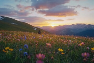 Obraz premium Person Walking Through Field of Flowers