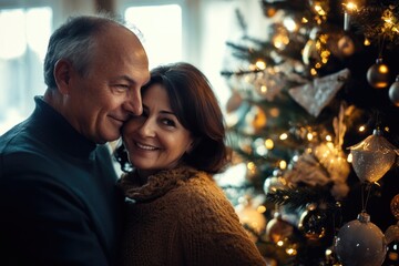 Fototapeta premium Couple by Christmas Tree