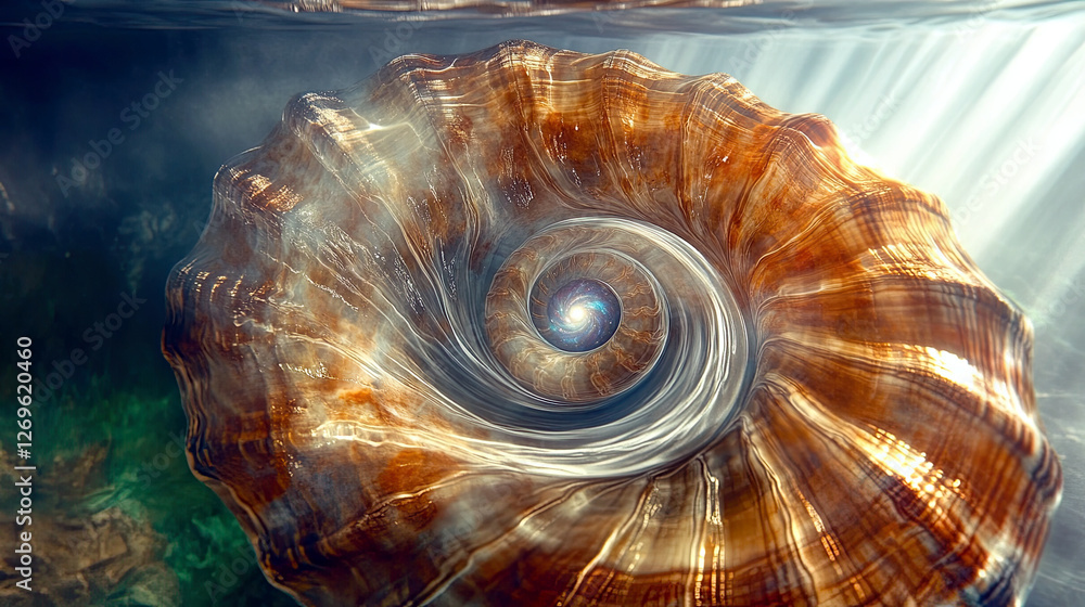 Aufkleber mystical nautilus shell cradling a softly glowing cosmic spiral galaxy in the universe