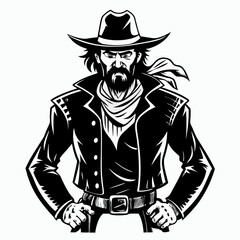 Black and White Illustration of a Tough Cowboy