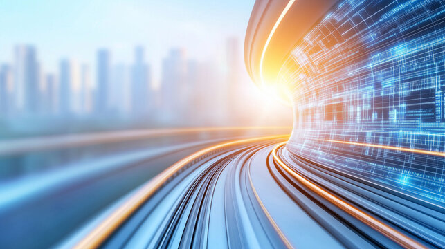 Futuristic hyperloop transportation system with a sleek, high-speed tube design. Represents innovation, advanced technology, and the future of rapid transit and travel.