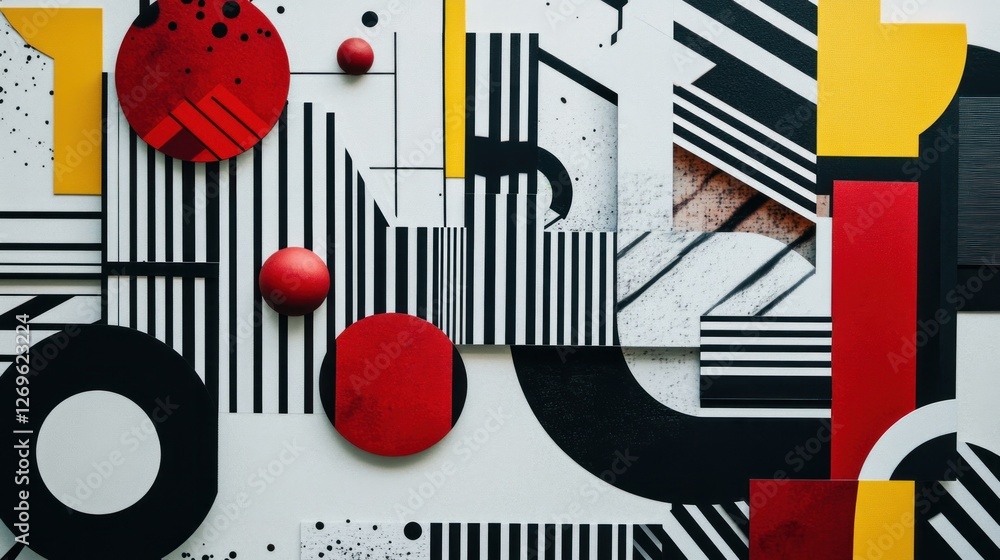 Poster abstract geometric composition with red black and yellow shapes