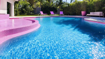 Summer pool background vector illustration. swimming pool blue and pink theme with copy space.