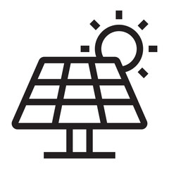 Solar panel icon, renewable energy and sustainable power symbol, black and white vector illustration isolated on white background.