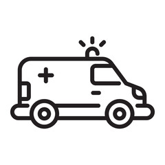Ambulance Icon, Emergency Medical Vehicle Symbol, Black and White Outline Illustration Isolated on White Background