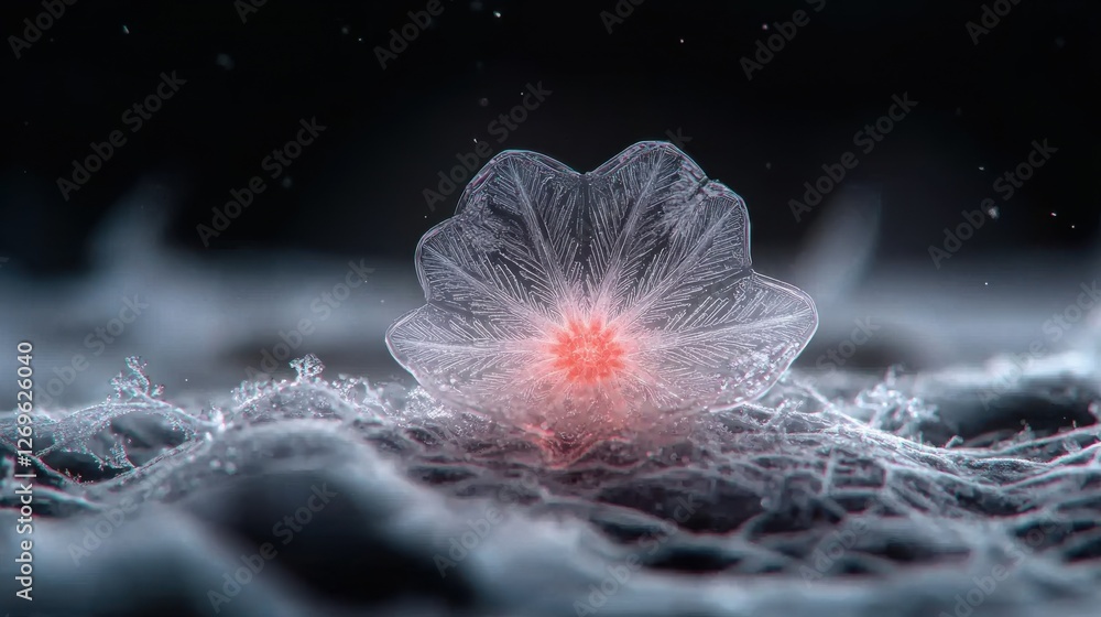 Poster scientific visualization of intricate microbial structures laboratory setting digital art abstract e