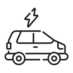 Electric vehicle with charging symbol, eco-friendly transport, EV car icon, sustainable mobility, isolated vector illustration on white background.