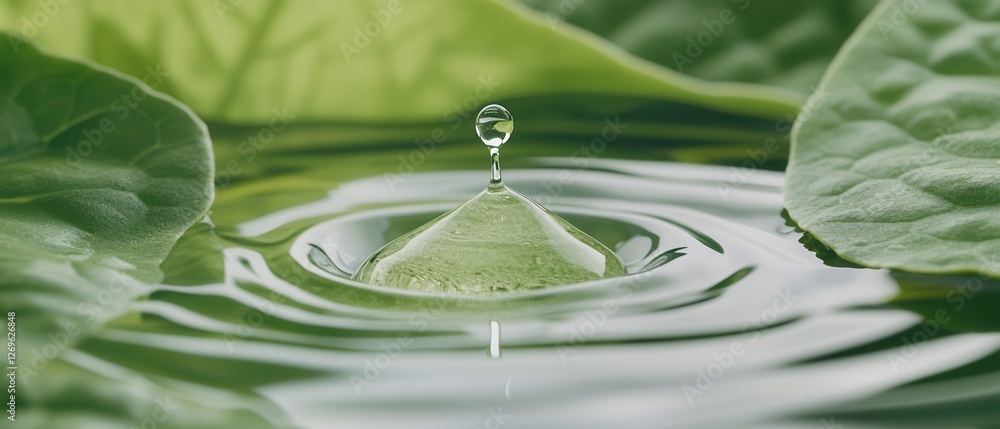 Poster water droplet action on leaf surface nature scene close-up tranquil setting macro view fluid dynamic