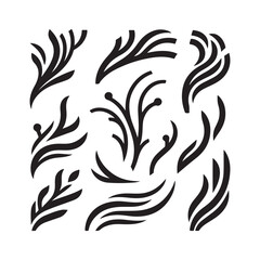 Hand drawn set of corals and seaweed silhouette