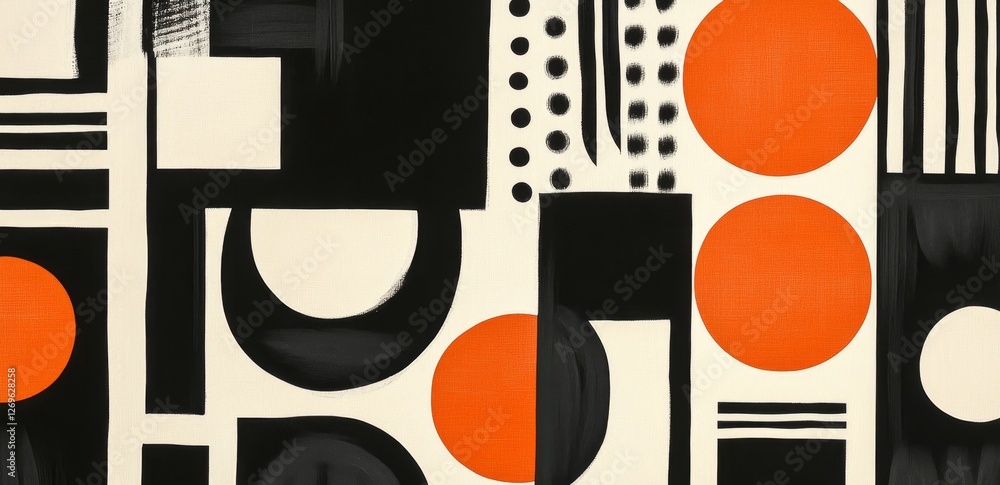 Poster abstract geometric pattern with circles and shapes on cream background