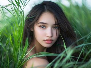 Fototapeta premium Woman standing in tall grass