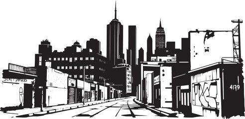 Obraz premium City landscape. Different buildings on street, outline cityscape hand sketch, flat houses. Hand drawn vector illustration