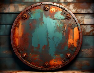 Fototapeta premium worn and rusted round metal sign with faded paint